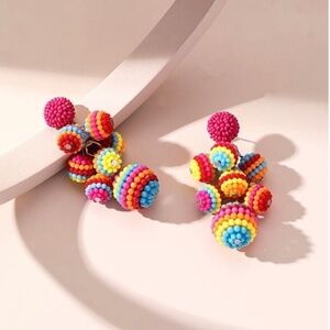 Colorful Beaded Ball Drop Earrings Multicolor Rainbow Festival Boho Resortwear